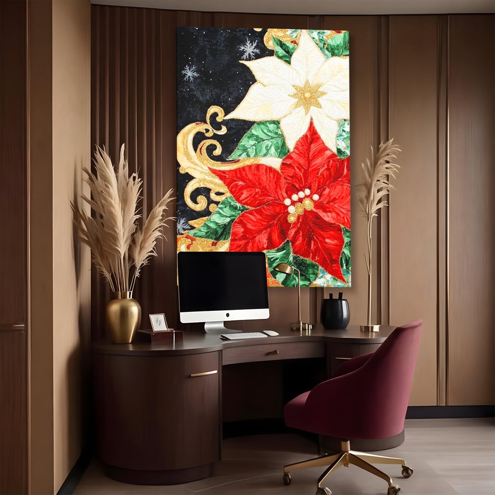 Leinwand Wandkunst Canvas Premium LuxCanva® D1026, Weihnachtsarrangement, Blumen, Weihnachten, Rot, Weiß, Dekor, Wohnzimmer, Lebendige Farben