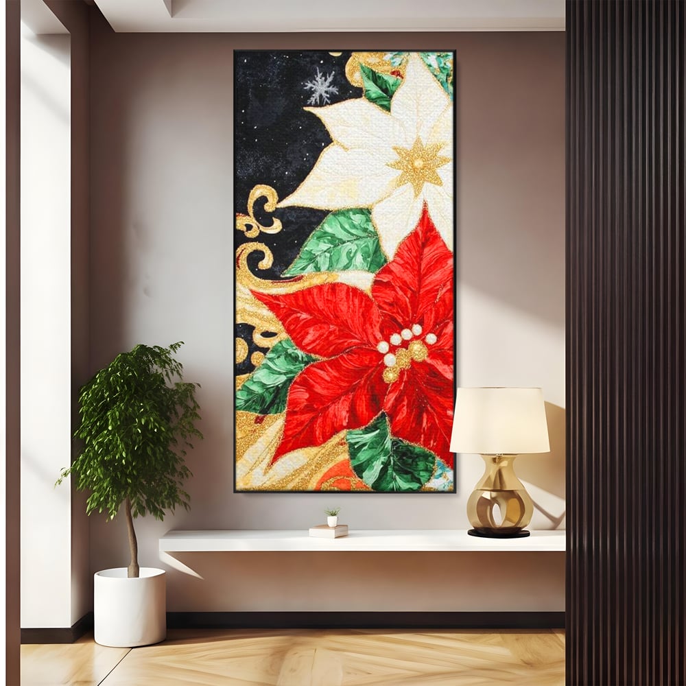 Leinwand Wandkunst Canvas Premium LuxCanva® D1026, Weihnachtsarrangement, Blumen, Weihnachten, Rot, Weiß, Dekor, Wohnzimmer, Lebendige Farben