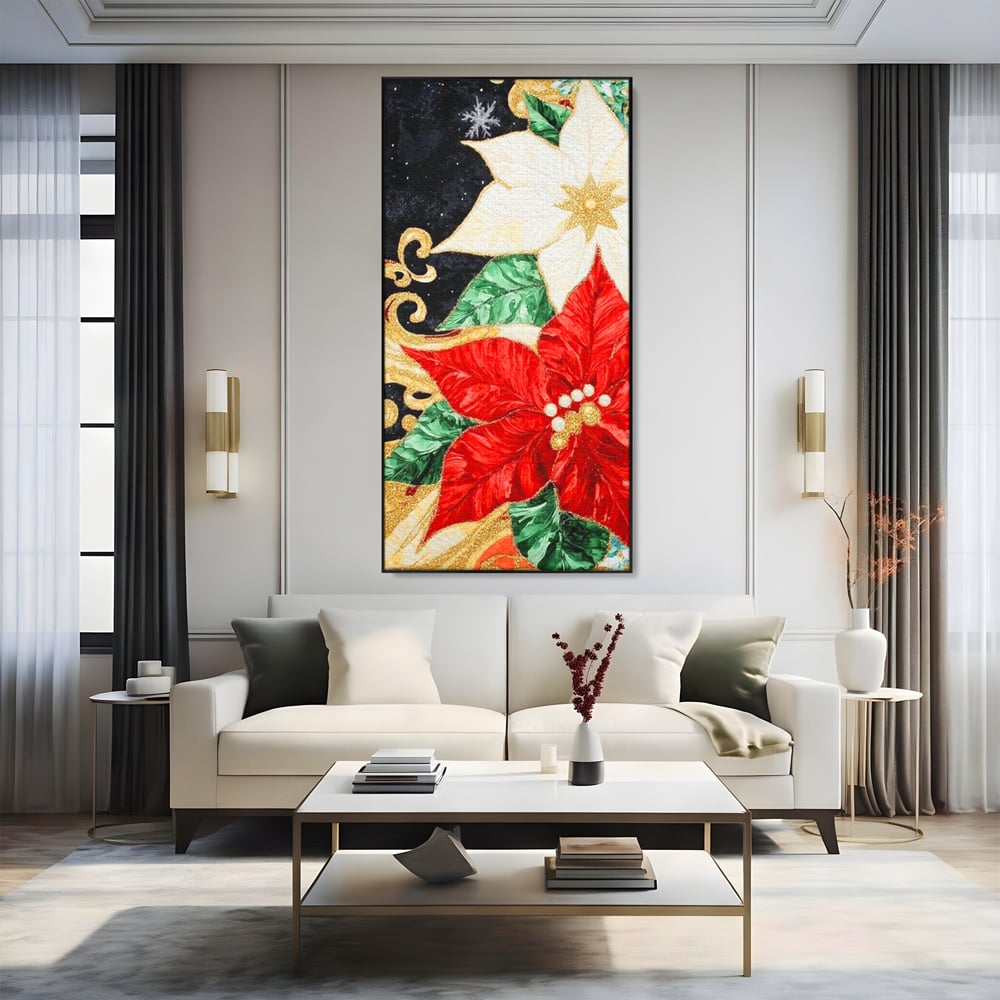 Leinwand Wandkunst Canvas Premium LuxCanva® D1026, Weihnachtsarrangement, Blumen, Weihnachten, Rot, Weiß, Dekor, Wohnzimmer, Lebendige Farben