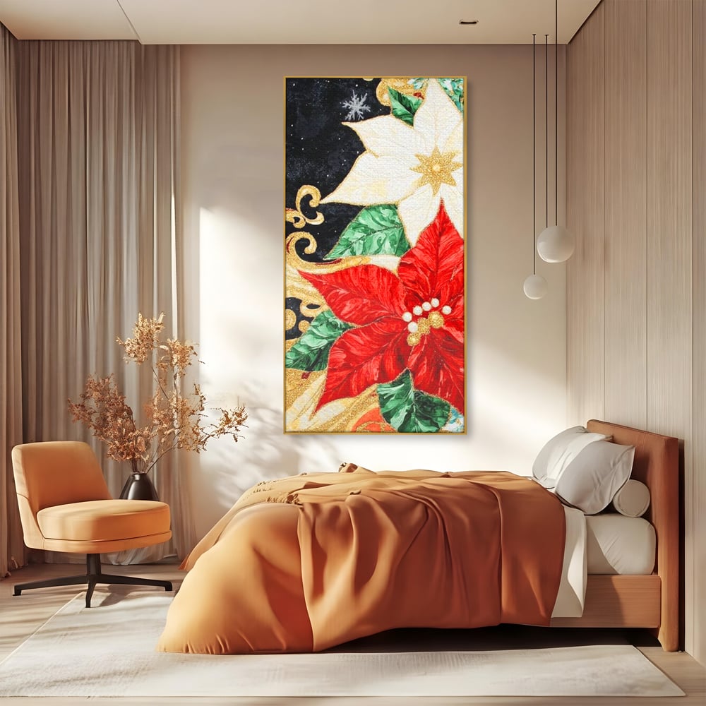 Leinwand Wandkunst Canvas Premium LuxCanva® D1026, Weihnachtsarrangement, Blumen, Weihnachten, Rot, Weiß, Dekor, Wohnzimmer, Lebendige Farben