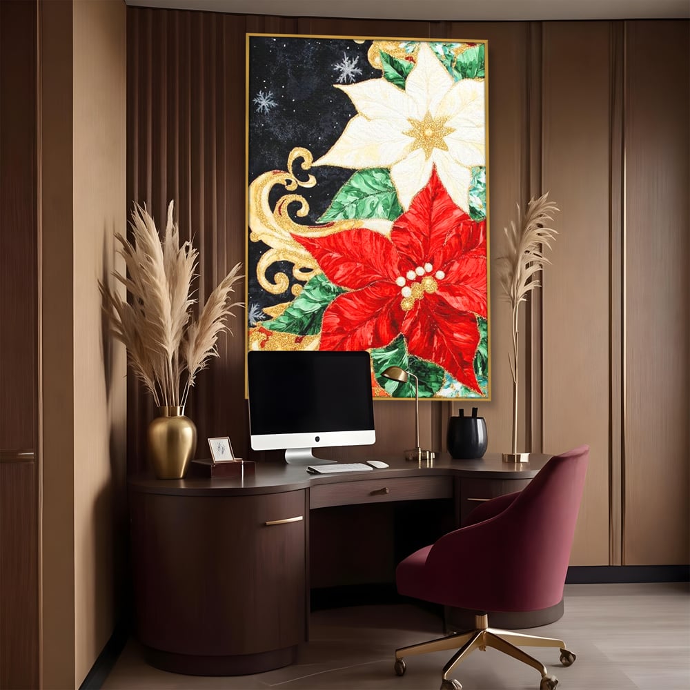 Leinwand Wandkunst Canvas Premium LuxCanva® D1026, Weihnachtsarrangement, Blumen, Weihnachten, Rot, Weiß, Dekor, Wohnzimmer, Lebendige Farben