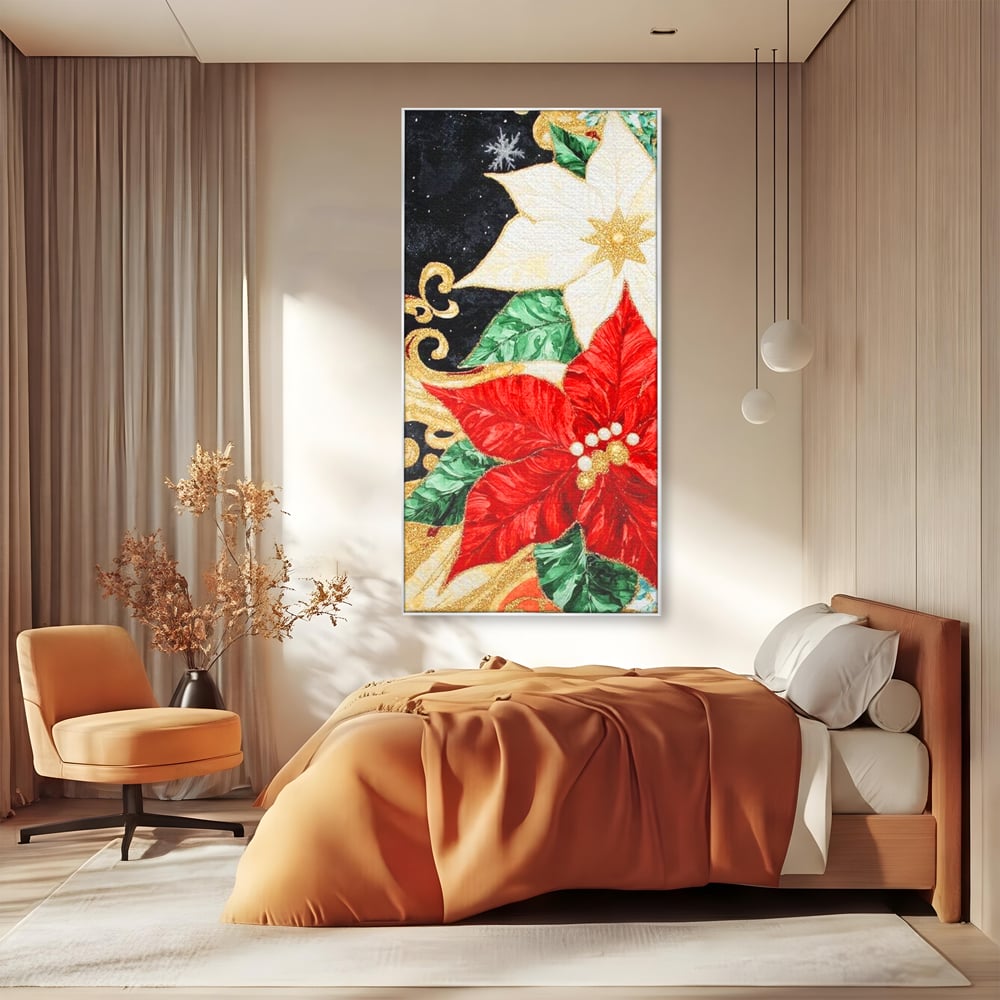 Leinwand Wandkunst Canvas Premium LuxCanva® D1026, Weihnachtsarrangement, Blumen, Weihnachten, Rot, Weiß, Dekor, Wohnzimmer, Lebendige Farben