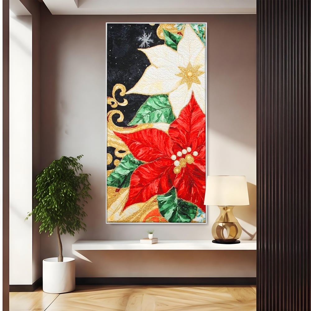 Leinwand Wandkunst Canvas Premium LuxCanva® D1026, Weihnachtsarrangement, Blumen, Weihnachten, Rot, Weiß, Dekor, Wohnzimmer, Lebendige Farben