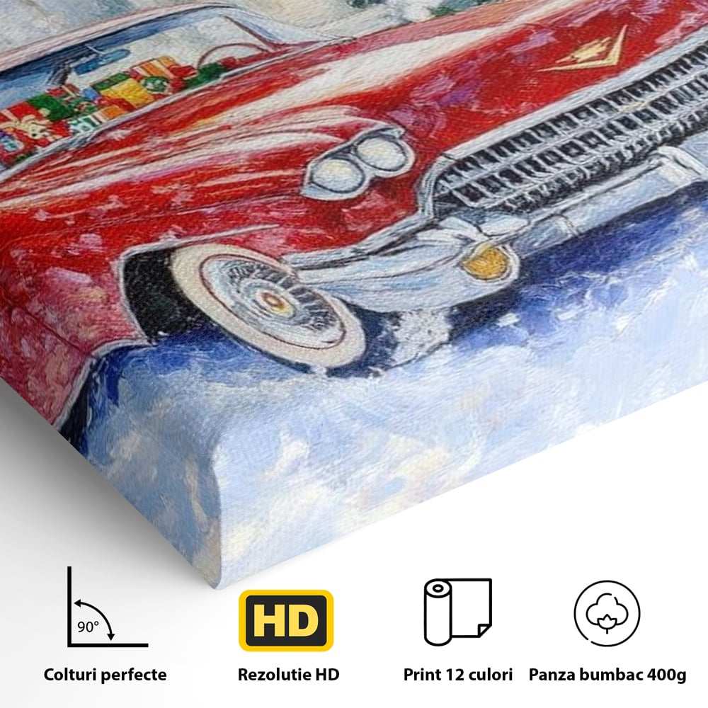 Tablou Canvas Premium LuxCanva® D1027, Masina vintage a Mosului , Pontiac, Masina, Rosie, Iarna, Daruri, Living Room, Culori vibrante