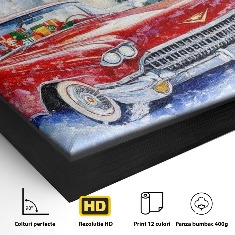 Tablou Canvas Premium LuxCanva® D1027, Masina vintage a Mosului , Pontiac, Masina, Rosie, Iarna, Daruri, Living Room, Culori vibrante