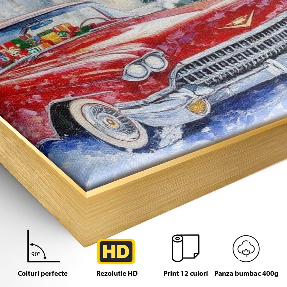 Tablou Canvas Premium LuxCanva® D1027, Masina vintage a Mosului , Pontiac, Masina, Rosie, Iarna, Daruri, Living Room, Culori vibrante