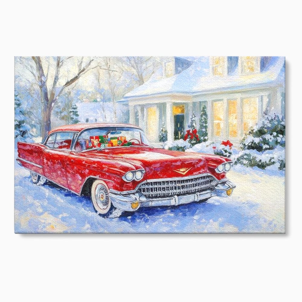 Tablou Canvas Premium LuxCanva® D1027, Masina vintage a Mosului , Pontiac, Masina, Rosie, Iarna, Daruri, Living Room, Culori vibrante