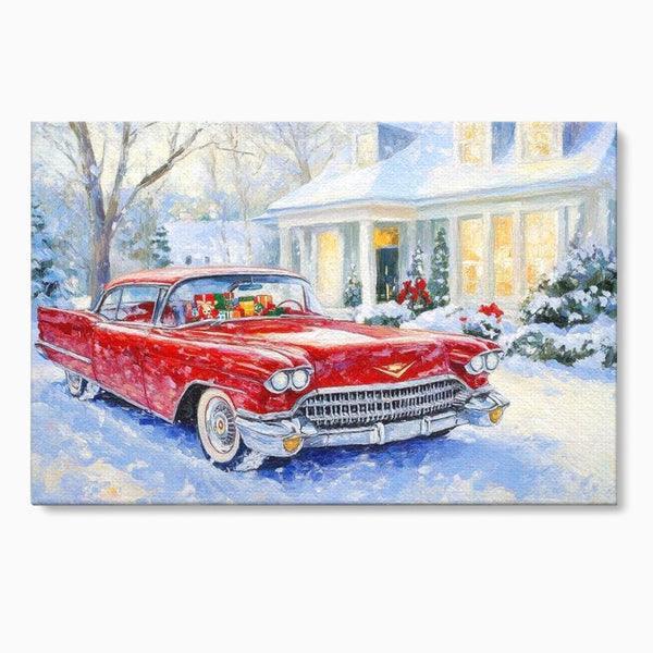 Tablou Canvas Premium LuxCanva® D1027, Masina vintage a Mosului , Pontiac, Masina, Rosie, Iarna, Daruri, Living Room, Culori vibrante