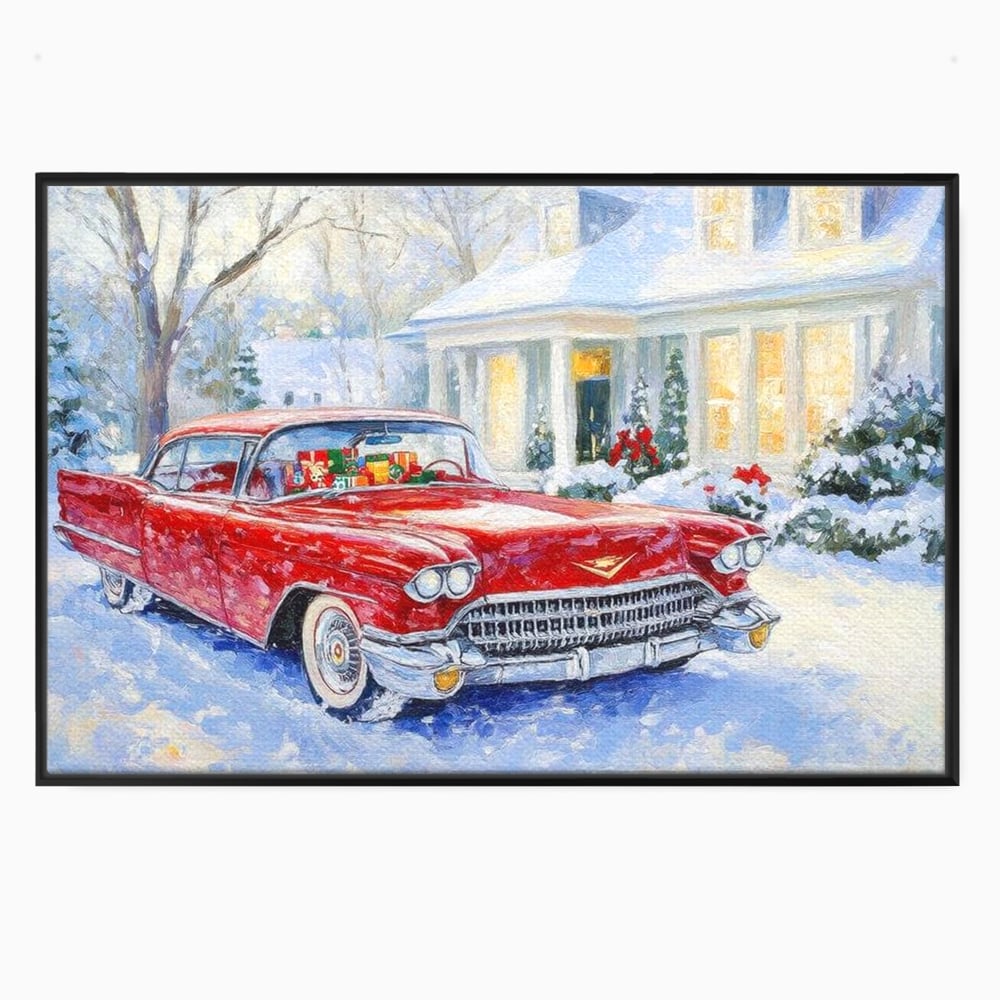 Tablou Canvas Premium LuxCanva® D1027, Masina vintage a Mosului , Pontiac, Masina, Rosie, Iarna, Daruri, Living Room, Culori vibrante