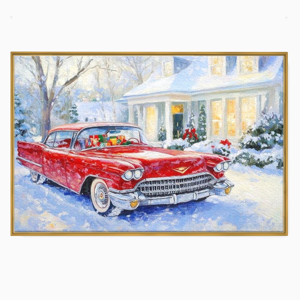 Tablou Canvas Premium LuxCanva® D1027, Masina vintage a Mosului , Pontiac, Masina, Rosie, Iarna, Daruri, Living Room, Culori vibrante