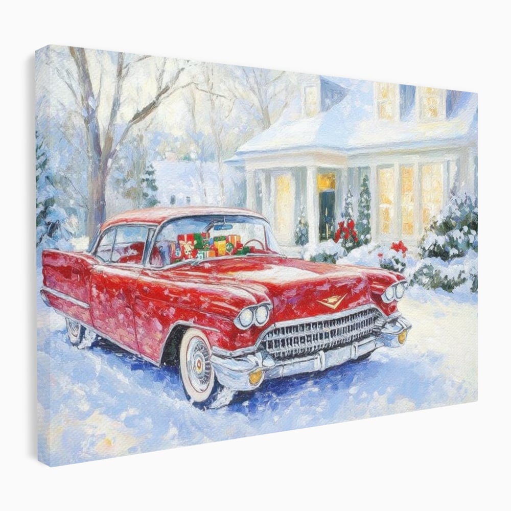 Tablou Canvas Premium LuxCanva® D1027, Masina vintage a Mosului , Pontiac, Masina, Rosie, Iarna, Daruri, Living Room, Culori vibrante