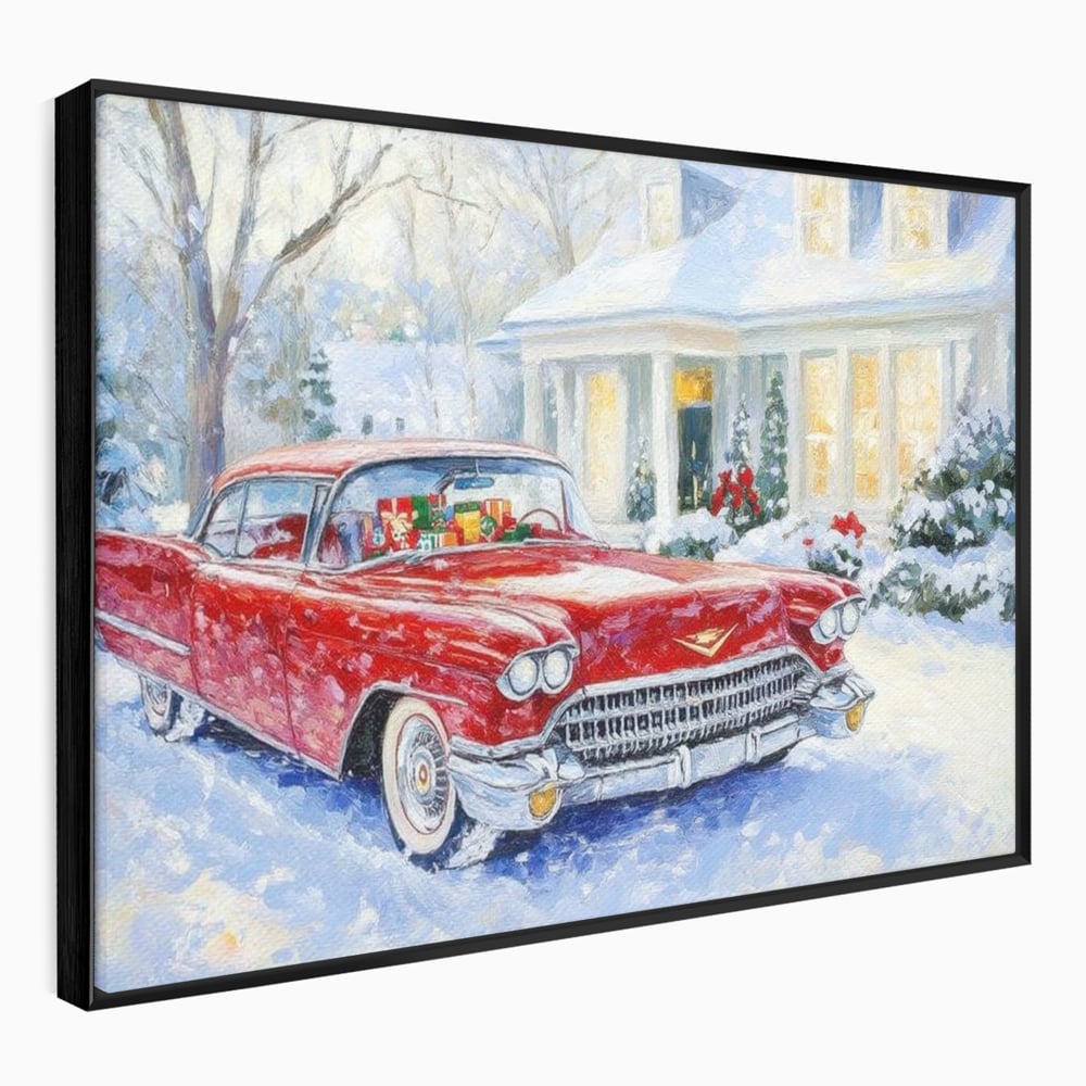 Tablou Canvas Premium LuxCanva® D1027, Masina vintage a Mosului , Pontiac, Masina, Rosie, Iarna, Daruri, Living Room, Culori vibrante