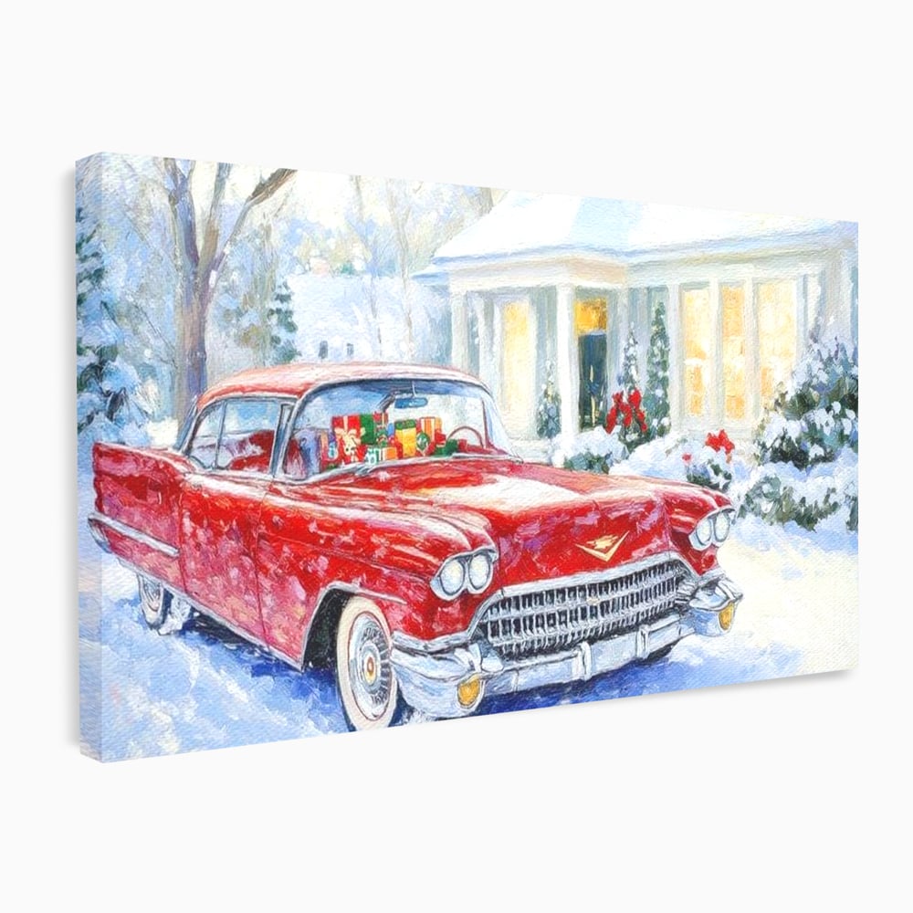 Tablou Canvas Premium LuxCanva® D1027, Masina vintage a Mosului , Pontiac, Masina, Rosie, Iarna, Daruri, Living Room, Culori vibrante