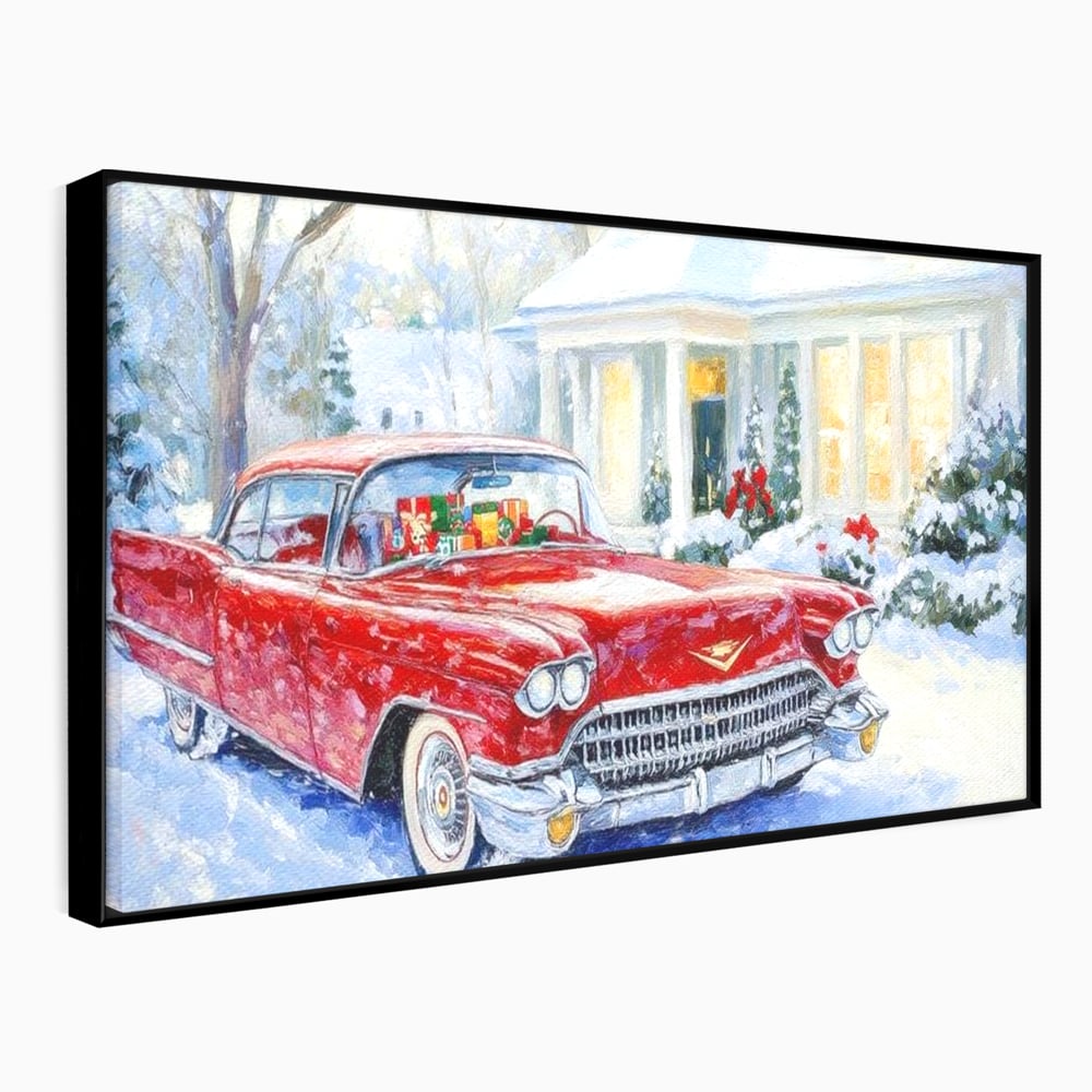 Tablou Canvas Premium LuxCanva® D1027, Masina vintage a Mosului , Pontiac, Masina, Rosie, Iarna, Daruri, Living Room, Culori vibrante