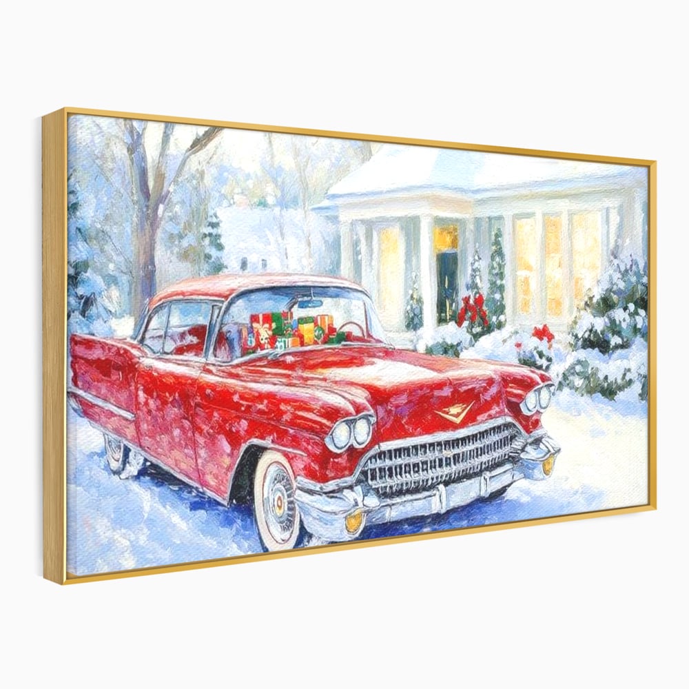 Tablou Canvas Premium LuxCanva® D1027, Masina vintage a Mosului , Pontiac, Masina, Rosie, Iarna, Daruri, Living Room, Culori vibrante