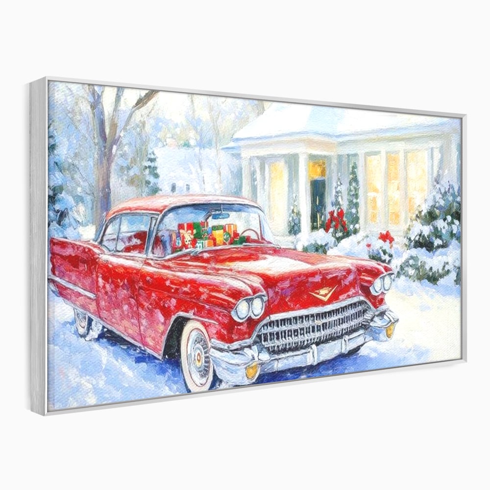 Tablou Canvas Premium LuxCanva® D1027, Masina vintage a Mosului , Pontiac, Masina, Rosie, Iarna, Daruri, Living Room, Culori vibrante
