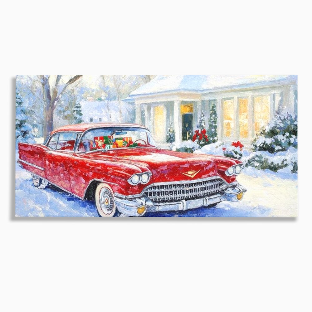 Tablou Canvas Premium LuxCanva® D1027, Masina vintage a Mosului , Pontiac, Masina, Rosie, Iarna, Daruri, Living Room, Culori vibrante