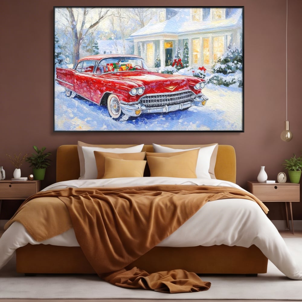 Tablou Canvas Premium LuxCanva® D1027, Masina vintage a Mosului , Pontiac, Masina, Rosie, Iarna, Daruri, Living Room, Culori vibrante