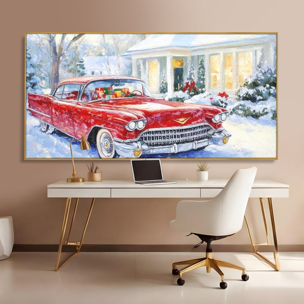Tablou Canvas Premium LuxCanva® D1027, Masina vintage a Mosului , Pontiac, Masina, Rosie, Iarna, Daruri, Living Room, Culori vibrante