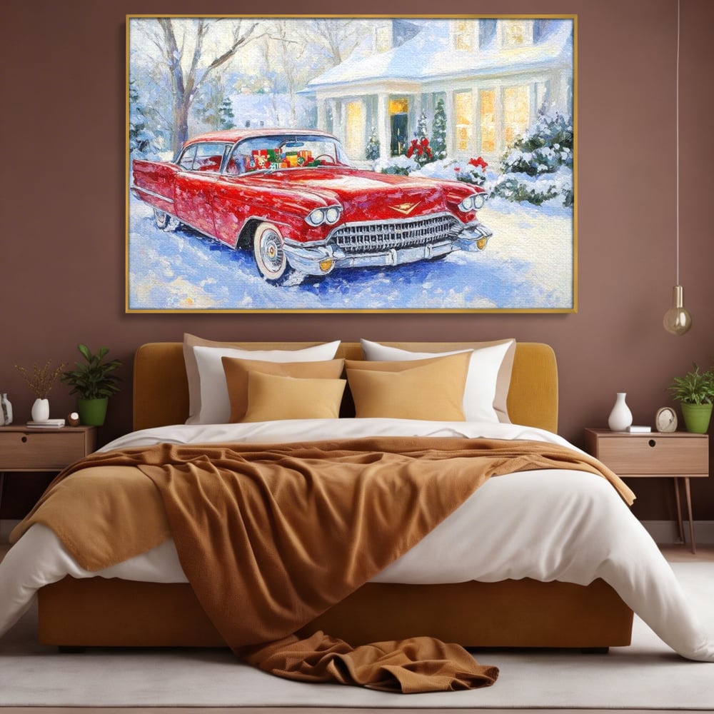 Tablou Canvas Premium LuxCanva® D1027, Masina vintage a Mosului , Pontiac, Masina, Rosie, Iarna, Daruri, Living Room, Culori vibrante