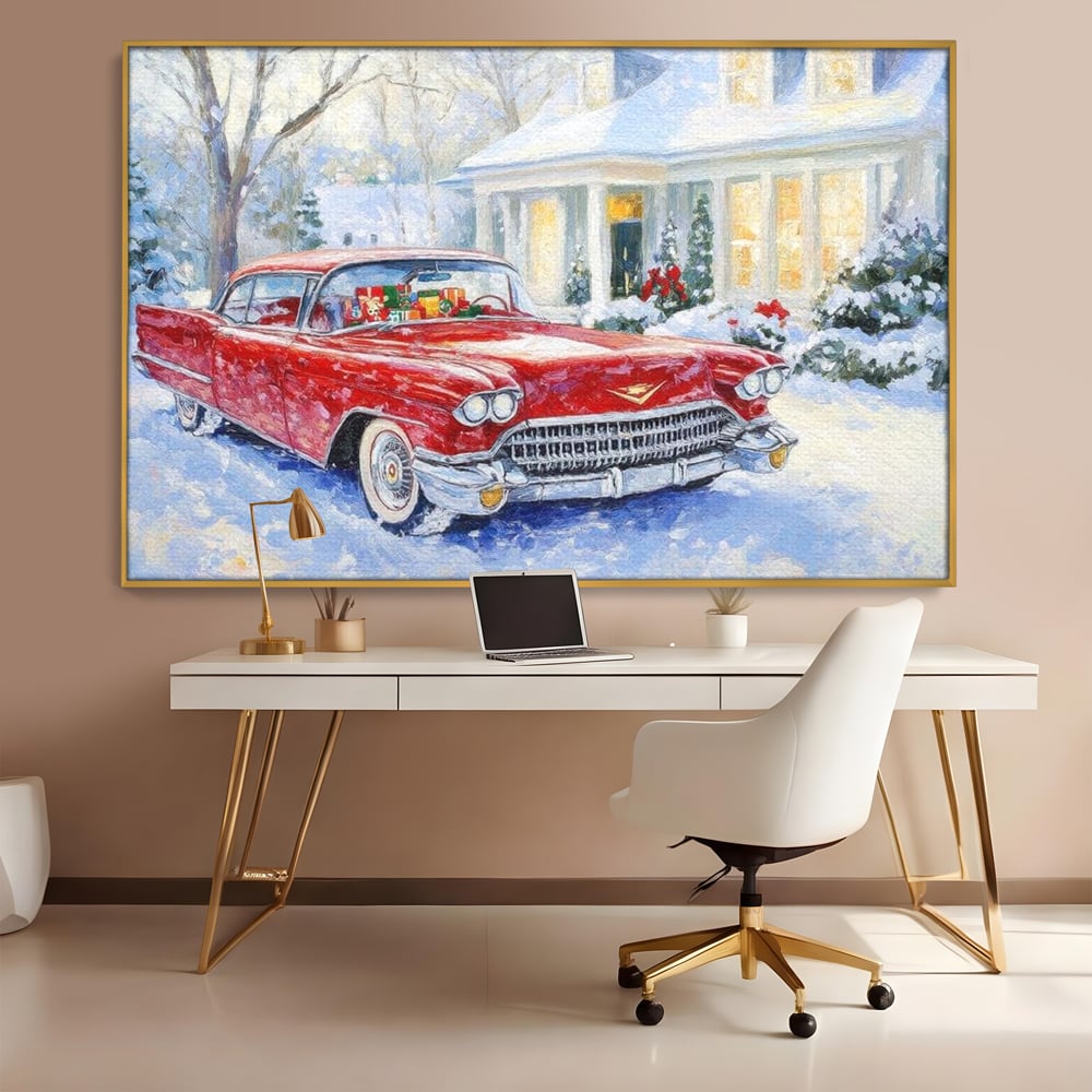 Tablou Canvas Premium LuxCanva® D1027, Masina vintage a Mosului , Pontiac, Masina, Rosie, Iarna, Daruri, Living Room, Culori vibrante