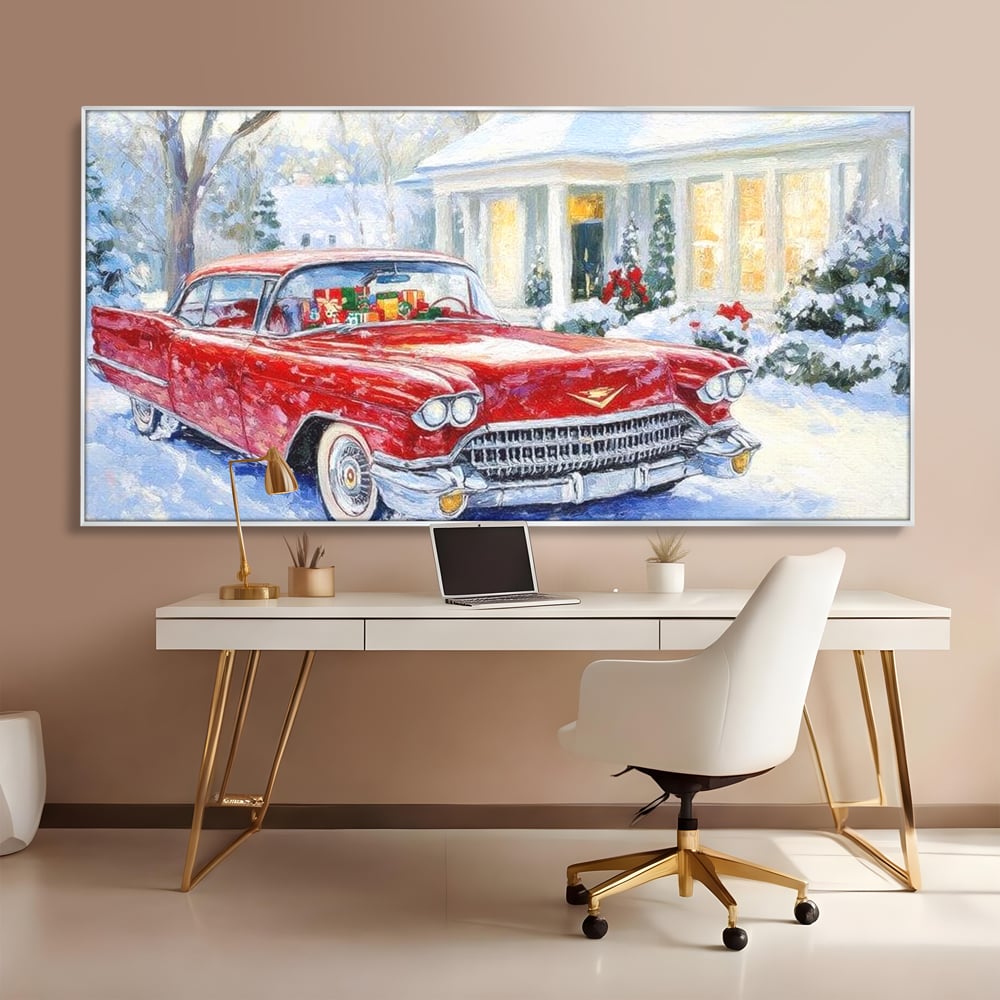 Tablou Canvas Premium LuxCanva® D1027, Masina vintage a Mosului , Pontiac, Masina, Rosie, Iarna, Daruri, Living Room, Culori vibrante