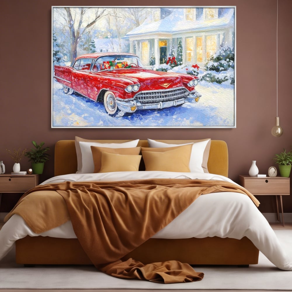 Tablou Canvas Premium LuxCanva® D1027, Masina vintage a Mosului , Pontiac, Masina, Rosie, Iarna, Daruri, Living Room, Culori vibrante