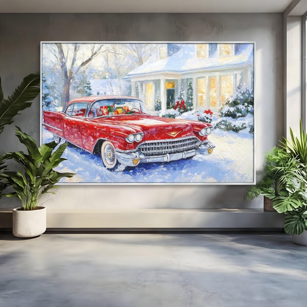 Tablou Canvas Premium LuxCanva® D1027, Masina vintage a Mosului , Pontiac, Masina, Rosie, Iarna, Daruri, Living Room, Culori vibrante