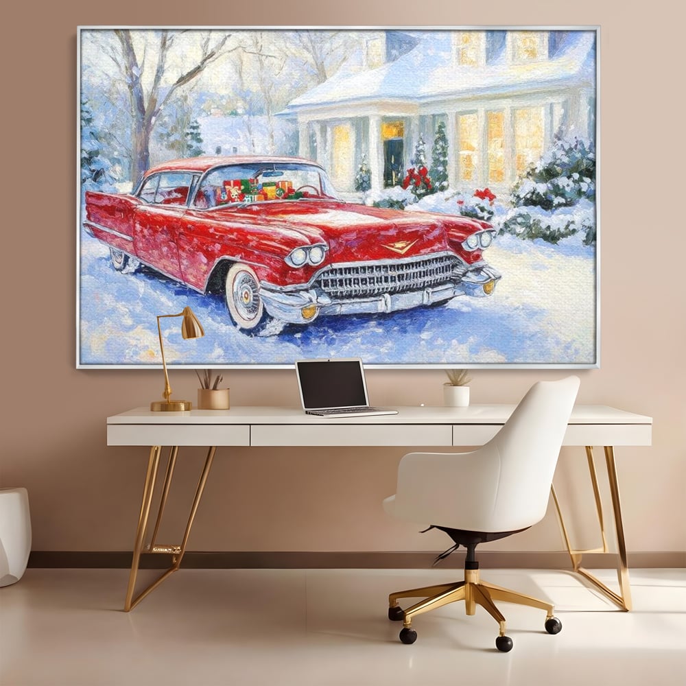 Tablou Canvas Premium LuxCanva® D1027, Masina vintage a Mosului , Pontiac, Masina, Rosie, Iarna, Daruri, Living Room, Culori vibrante