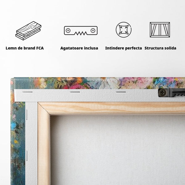 Tablou Canvas Premium LuxCanva® D1028, Clopotei Inflorati , Bujori, Clopotei, Aurii, Decoratiuni, Buchet, Living Room, Culori vibrante