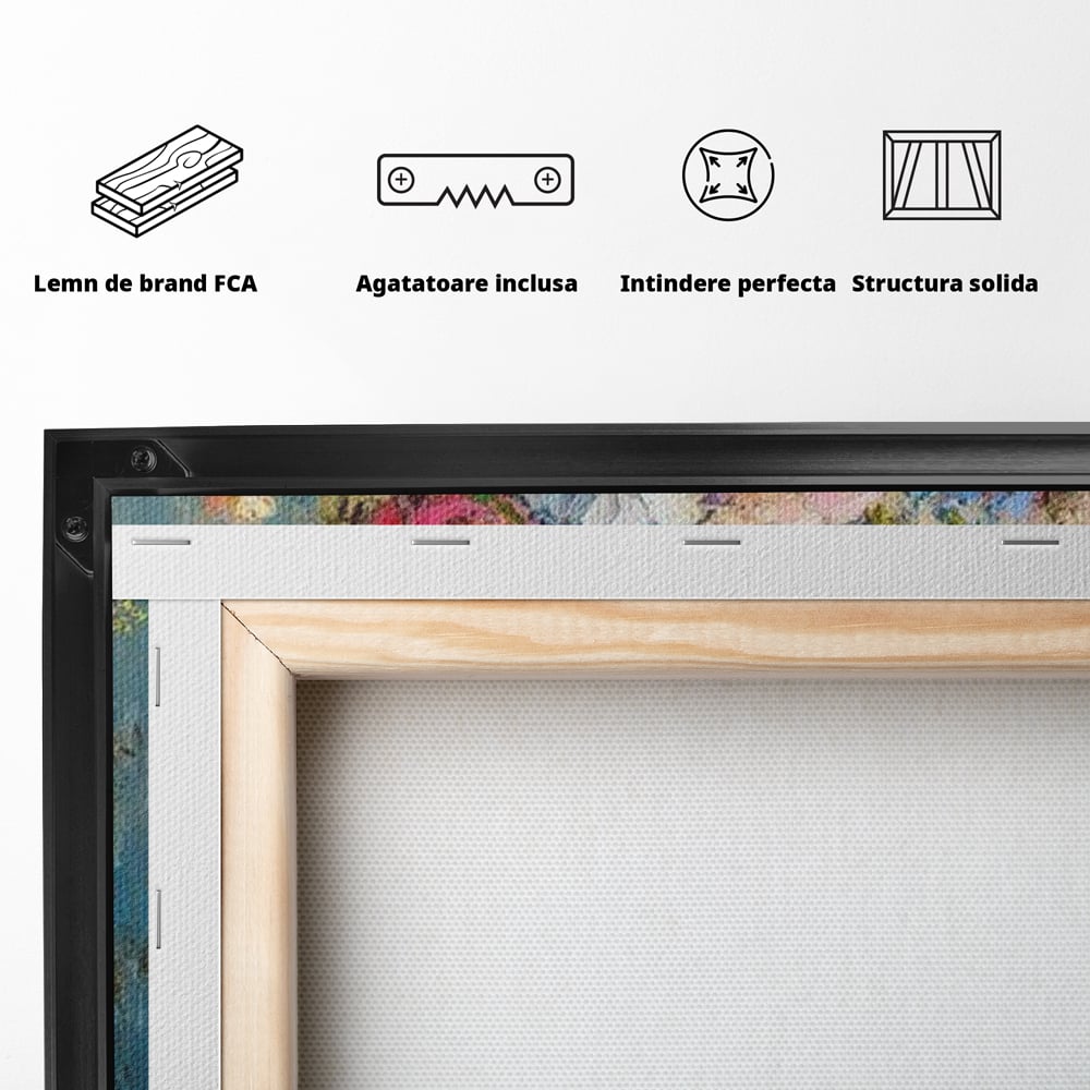 Tablou Canvas Premium LuxCanva® D1028, Clopotei Inflorati , Bujori, Clopotei, Aurii, Decoratiuni, Buchet, Living Room, Culori vibrante