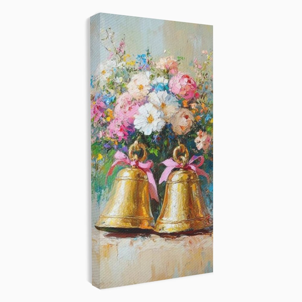 Tablou Canvas Premium LuxCanva® D1028, Clopotei Inflorati , Bujori, Clopotei, Aurii, Decoratiuni, Buchet, Living Room, Culori vibrante