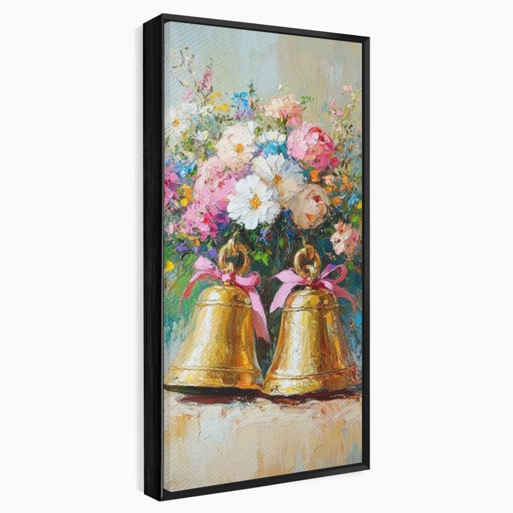 Tablou Canvas Premium LuxCanva® D1028, Clopotei Inflorati , Bujori, Clopotei, Aurii, Decoratiuni, Buchet, Living Room, Culori vibrante