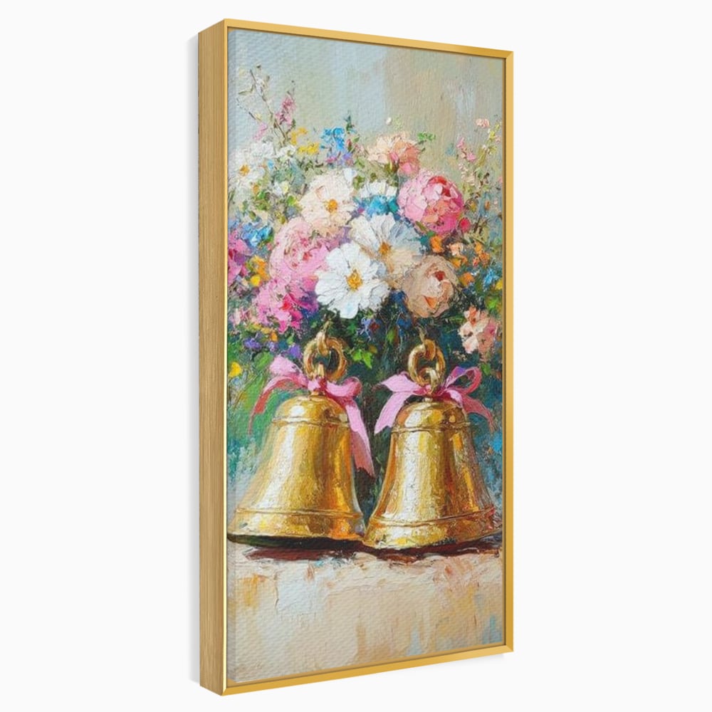 Tablou Canvas Premium LuxCanva® D1028, Clopotei Inflorati , Bujori, Clopotei, Aurii, Decoratiuni, Buchet, Living Room, Culori vibrante