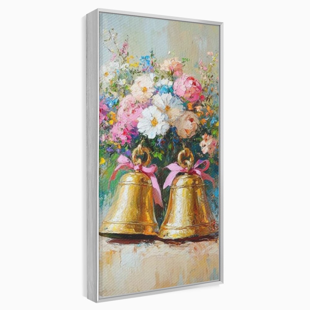 Tablou Canvas Premium LuxCanva® D1028, Clopotei Inflorati , Bujori, Clopotei, Aurii, Decoratiuni, Buchet, Living Room, Culori vibrante