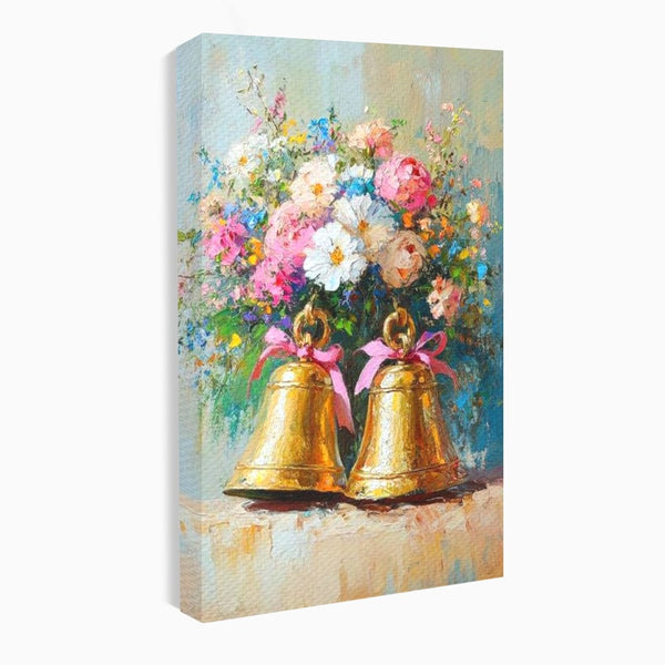 Tablou Canvas Premium LuxCanva® D1028, Clopotei Inflorati , Bujori, Clopotei, Aurii, Decoratiuni, Buchet, Living Room, Culori vibrante