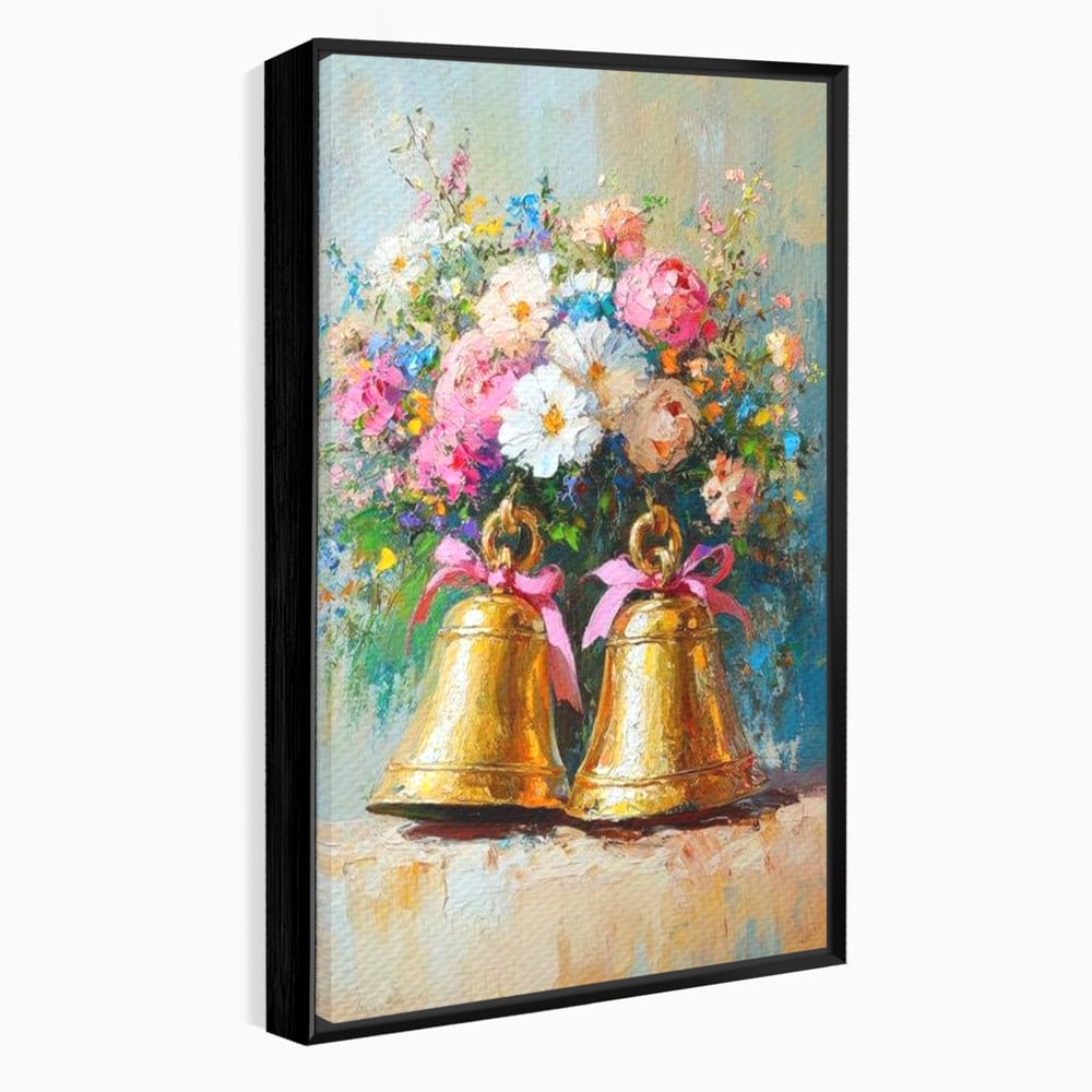 Tablou Canvas Premium LuxCanva® D1028, Clopotei Inflorati , Bujori, Clopotei, Aurii, Decoratiuni, Buchet, Living Room, Culori vibrante