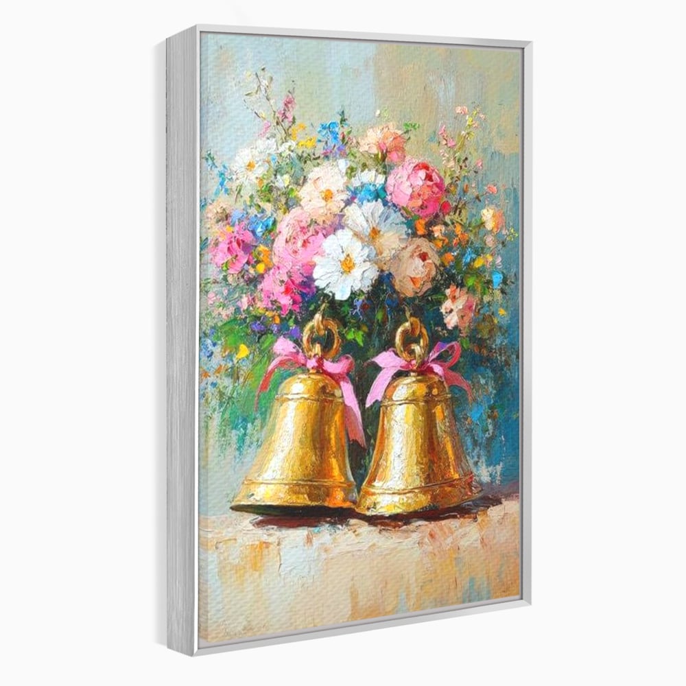 Tablou Canvas Premium LuxCanva® D1028, Clopotei Inflorati , Bujori, Clopotei, Aurii, Decoratiuni, Buchet, Living Room, Culori vibrante