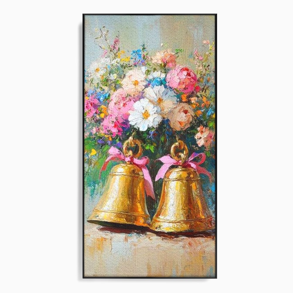 Tablou Canvas Premium LuxCanva® D1028, Clopotei Inflorati , Bujori, Clopotei, Aurii, Decoratiuni, Buchet, Living Room, Culori vibrante
