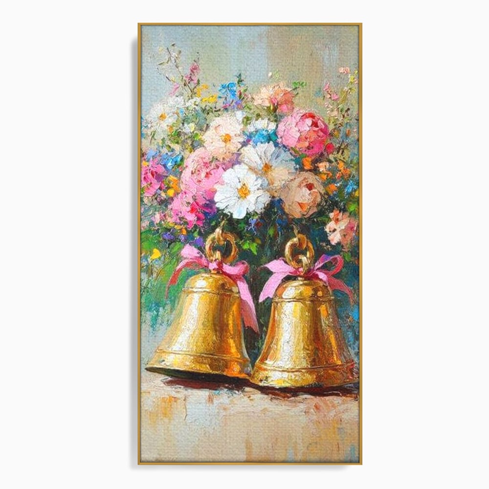 Tablou Canvas Premium LuxCanva® D1028, Clopotei Inflorati , Bujori, Clopotei, Aurii, Decoratiuni, Buchet, Living Room, Culori vibrante