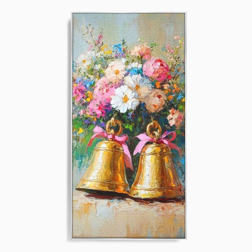Tablou Canvas Premium LuxCanva® D1028, Clopotei Inflorati , Bujori, Clopotei, Aurii, Decoratiuni, Buchet, Living Room, Culori vibrante