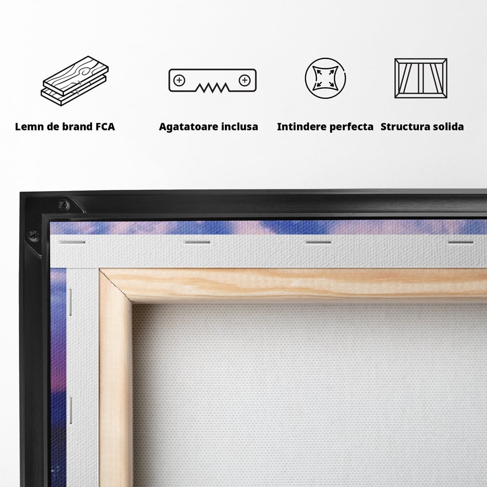 Tablou Canvas Premium LuxCanva® D1029, Scena de Iarna Fantasmica , Semiluna, Nori, Copac, Ramuri, Inghet, Living Room, Culori vibrante