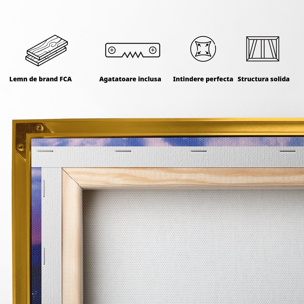 Tablou Canvas Premium LuxCanva® D1029, Scena de Iarna Fantasmica , Semiluna, Nori, Copac, Ramuri, Inghet, Living Room, Culori vibrante