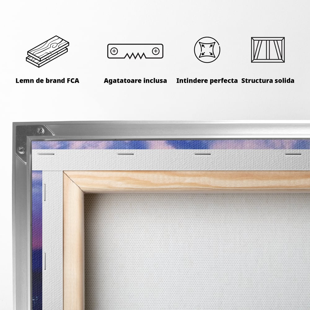 Tablou Canvas Premium LuxCanva® D1029, Scena de Iarna Fantasmica , Semiluna, Nori, Copac, Ramuri, Inghet, Living Room, Culori vibrante