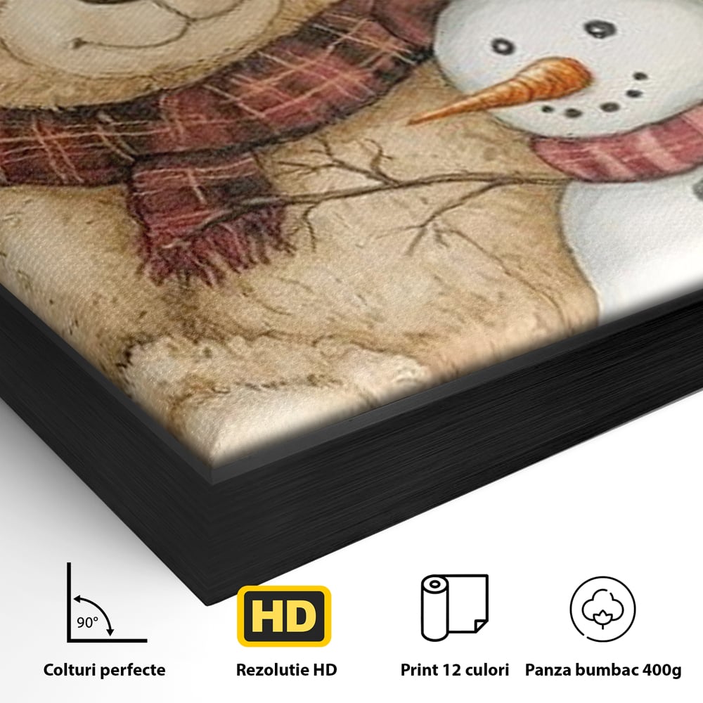 Tablou Canvas Premium LuxCanva® D1030, Prieteni Buni , Ursulet, Plus, Om de Zapada, Prietenie, Imbratisare, Living Room, Culori vibrante
