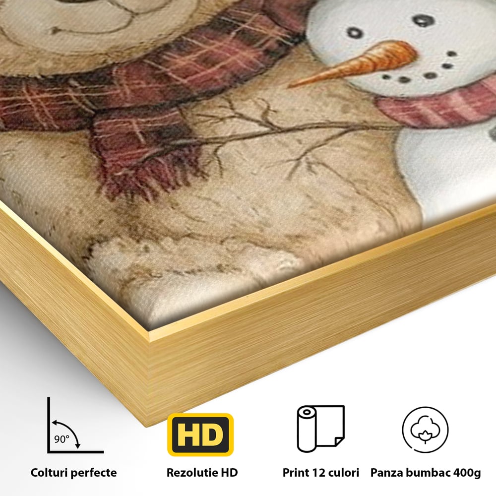 Tablou Canvas Premium LuxCanva® D1030, Prieteni Buni , Ursulet, Plus, Om de Zapada, Prietenie, Imbratisare, Living Room, Culori vibrante