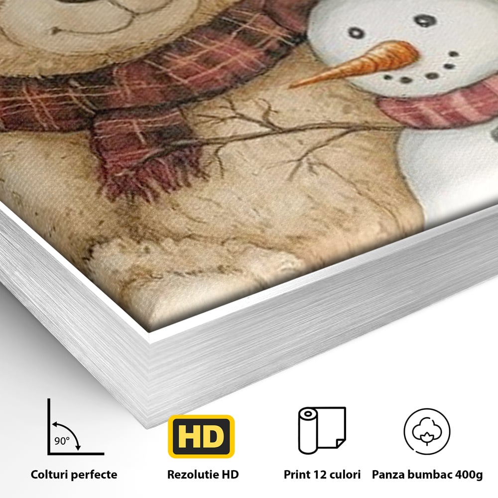 Tablou Canvas Premium LuxCanva® D1030, Prieteni Buni , Ursulet, Plus, Om de Zapada, Prietenie, Imbratisare, Living Room, Culori vibrante