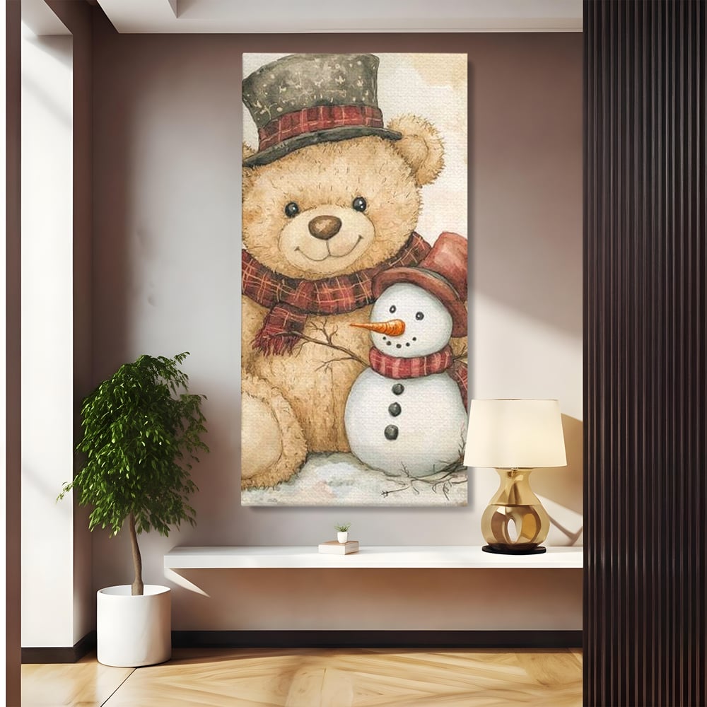 Tablou Canvas Premium LuxCanva® D1030, Prieteni Buni , Ursulet, Plus, Om de Zapada, Prietenie, Imbratisare, Living Room, Culori vibrante