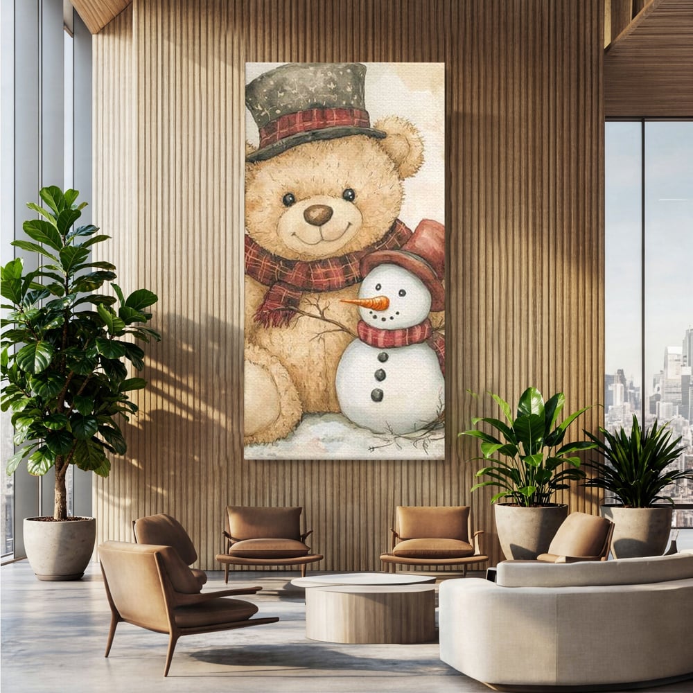 Tablou Canvas Premium LuxCanva® D1030, Prieteni Buni , Ursulet, Plus, Om de Zapada, Prietenie, Imbratisare, Living Room, Culori vibrante