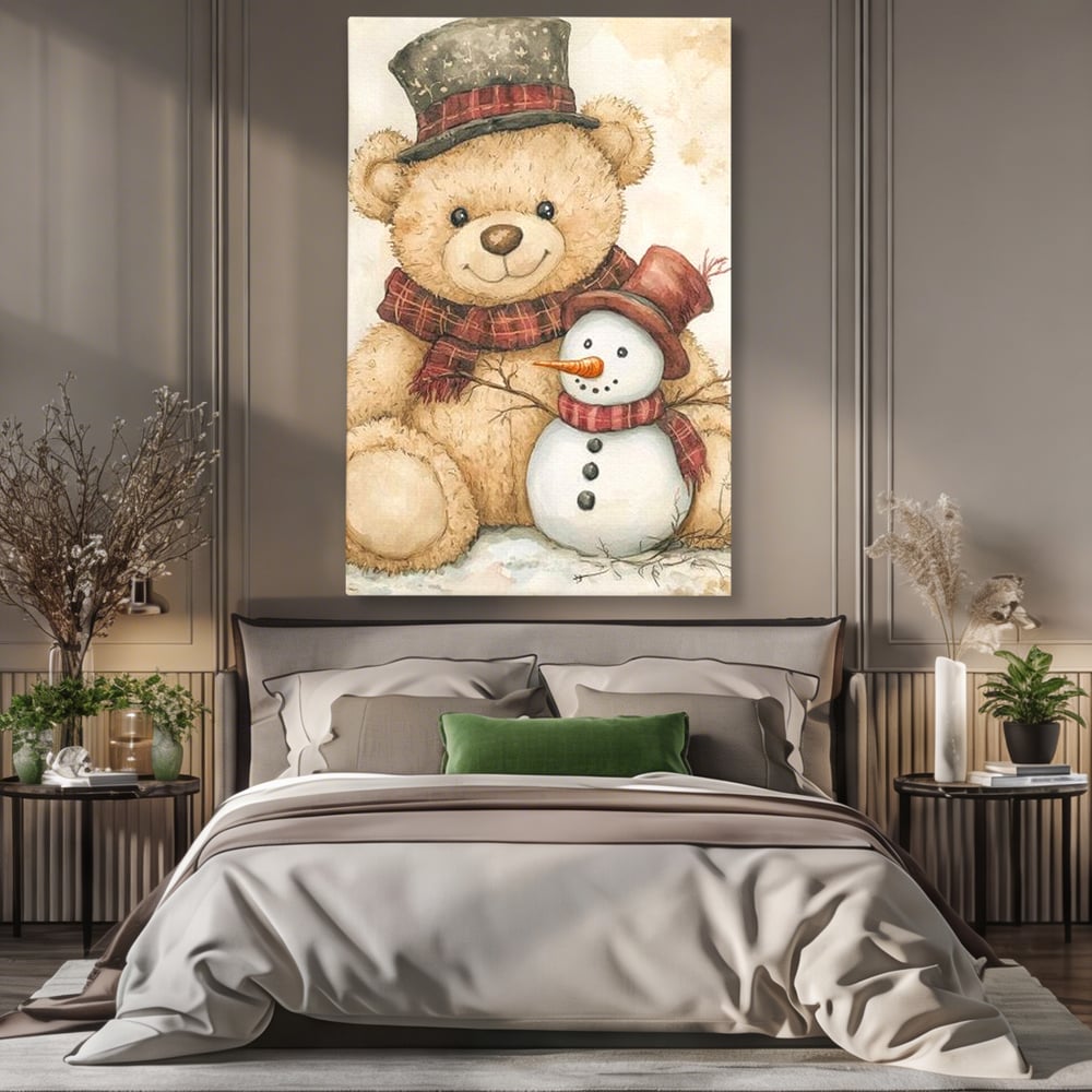 Tablou Canvas Premium LuxCanva® D1030, Prieteni Buni , Ursulet, Plus, Om de Zapada, Prietenie, Imbratisare, Living Room, Culori vibrante